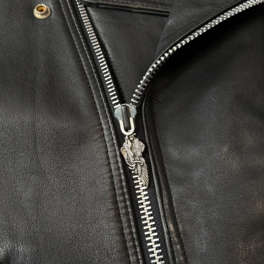 VTG Harley Davidson Leather Biker Jacket 54 Tall Mens Black Double Rider Quilted